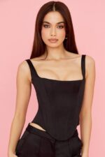 House of CB одећу 68JT63 рафа црни сатенски парангал корсет - Image 9