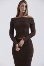 House of CB одећу 68JT656 шафран чоколадни мекани плетени врх - Image 6