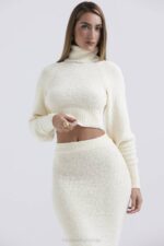 House of CB одећу 68JT660 ниала крем мекани плетени скраћени џемпер - Image 8