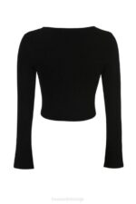 House of CB одећу 68JT695 Силвиа црни ребрасти плетени кардиган - Image 7