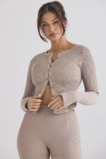 House of CB одећу 68JT696 силвиа таупе ребрасти плетени кардиган - Image 7