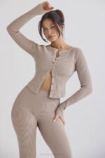 House of CB одећу 68JT696 силвиа таупе ребрасти плетени кардиган - Image 8