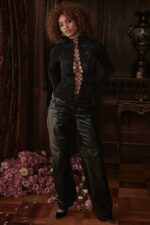 House of CB одећу 68JT701 лори црна кристализована чипка на врху - Image 12
