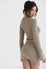 House of CB одећу 68JT709 саваннах таупе плетена мајица дугих рукава - Image 9