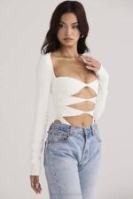 House of CB одећу 68JT719 даница бели боди са изрезом - Image 6