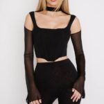 House of CB одећу 68JT71 паулина црни корзет са високим вратом