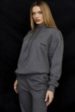 House of CB одећу 68JT726 хало тамно сива превелика дуксерица - Image 5