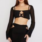 House of CB одећу 68JT729 тара црни скраћени кардиган