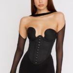 House of CB одећу 68JT72 мина црни структурирани корзет