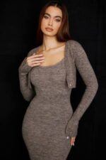 House of CB одећу 68JT732 андие браон лапор плетени скраћени кардиган - Image 12