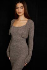 House of CB одећу 68JT732 андие браон лапор плетени скраћени кардиган - Image 15