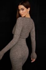House of CB одећу 68JT732 андие браон лапор плетени скраћени кардиган - Image 3
