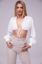 House of CB одећу 68JT739 мистресс роцкс листа жеља бела скраћена кошуља са балон рукавима са бралетом - Image 3