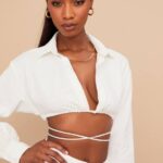 House of CB одећу 68JT741 ирис беле умотајте око скраћене кошуље