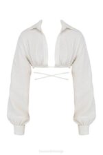 House of CB одећу 68JT741 ирис беле умотајте око скраћене кошуље - Image 5