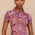 House of CB одећу 68JT750 клауди љубичаста ковитлачка асиметрична мајица
