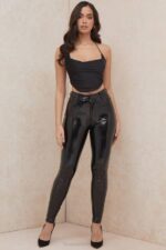 House of CB одећу 68JT773 црни сатенски горњи део са краватом - Image 8