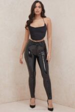 House of CB одећу 68JT773 црни сатенски горњи део са краватом - Image 9