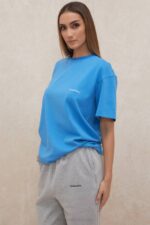 House of CB одећу 68JT788 куинн плава превелика мајица од памучног дреса - Image 6