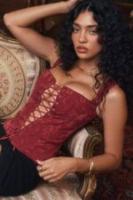 House of CB одећу 68JT7 париса мерлот цветни корзет - Image 2
