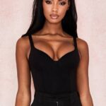 House of CB одећу 68JT811 имани боди од меког јерсеиа црног лапора