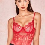 House of CB одећу 68JT815 надиа црвени чипкани боди