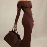 House of CB одећу 68JT829 слоане чоколадна мекана памучна макси сукња