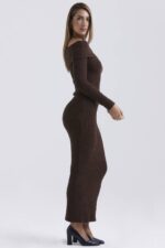 House of CB одећу 68JT829 слоане чоколадна мекана памучна макси сукња - Image 7