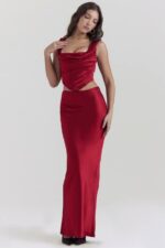 House of CB одећу 68JT832 сидел руби сатен биас цут маки сукња - Image 7
