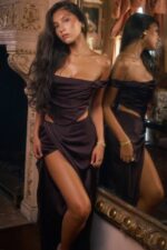 House of CB одећу 68JT837 веспер богата смеђа макси сукња - Image 14