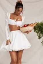 House of CB одећу 68JT851 нахла мини сукња од беле машне - Image 2