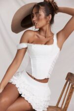 House of CB одећу 68JT854 фифи бела слојевита мини сукња - Image 14