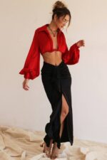 House of CB одећу 68JT858 арла црна драпед свилена макси сукња - Image 6