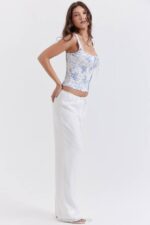 House of CB одећу 68JT863 панталоне од мешавине платна цлео боје слоноваче - Image 4
