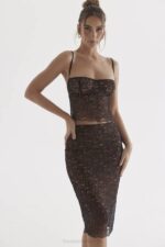 House of CB одећу 68JT874 иоланда црна чипкаста миди сукња - Image 5