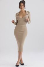 House of CB одећу 68JT884 хеатхер камил плетена миди сукња - Image 7