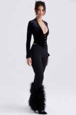House of CB одећу 68JT888 ницолетте црне резане панталоне - Image 10