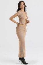 House of CB одећу 68JT890 диана схиммер цафе ау лаит биас маки сукња - Image 6