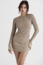 House of CB одећу 68JT905 мариелла таупе плетена мини сукња - Image 6