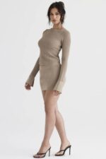 House of CB одећу 68JT905 мариелла таупе плетена мини сукња - Image 7