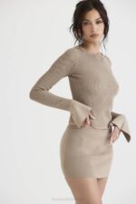 House of CB одећу 68JT905 мариелла таупе плетена мини сукња - Image 8
