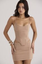 House of CB одећу 68JT927 нисха беж скулптурална мини сукња - Image 8
