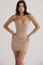 House of CB одећу 68JT927 нисха беж скулптурална мини сукња - Image 10