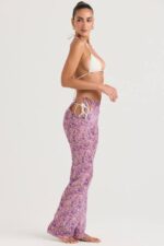 House of CB одећу 68JT929 кеала љубичасте панталоне са цветним изрезом - Image 4