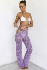 House of CB одећу 68JT929 кеала љубичасте панталоне са цветним изрезом - Image 7