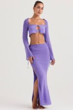 House of CB одећу 68JT930 амалфи љубичаста макси сукња са изрезом - Image 5