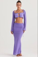House of CB одећу 68JT930 амалфи љубичаста макси сукња са изрезом - Image 6