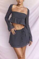 House of CB одећу 68JT935 цларице схадов плутајућа слојевита мини сукња - Image 4