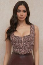 House of CB одећу 68JT93 царли анимал принт корзет са руцховима - Image 12