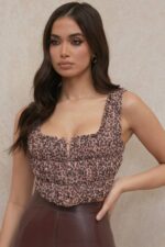 House of CB одећу 68JT93 царли анимал принт корзет са руцховима - Image 18